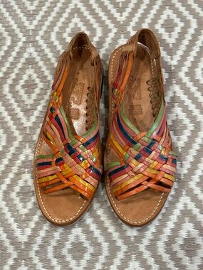 Artesanias Sand Jose Leather Colorful Huaraches Size 5